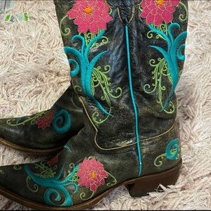 Macie Bean Pink and Blue Floral Cowboy Boots